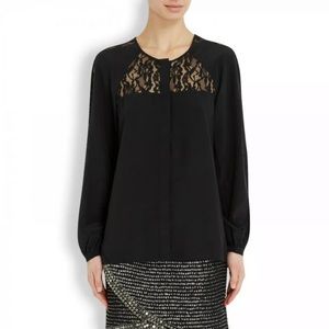 Silk black lace long sleeve top Women XS